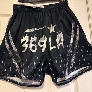 Black Graphic Athletic Shorts